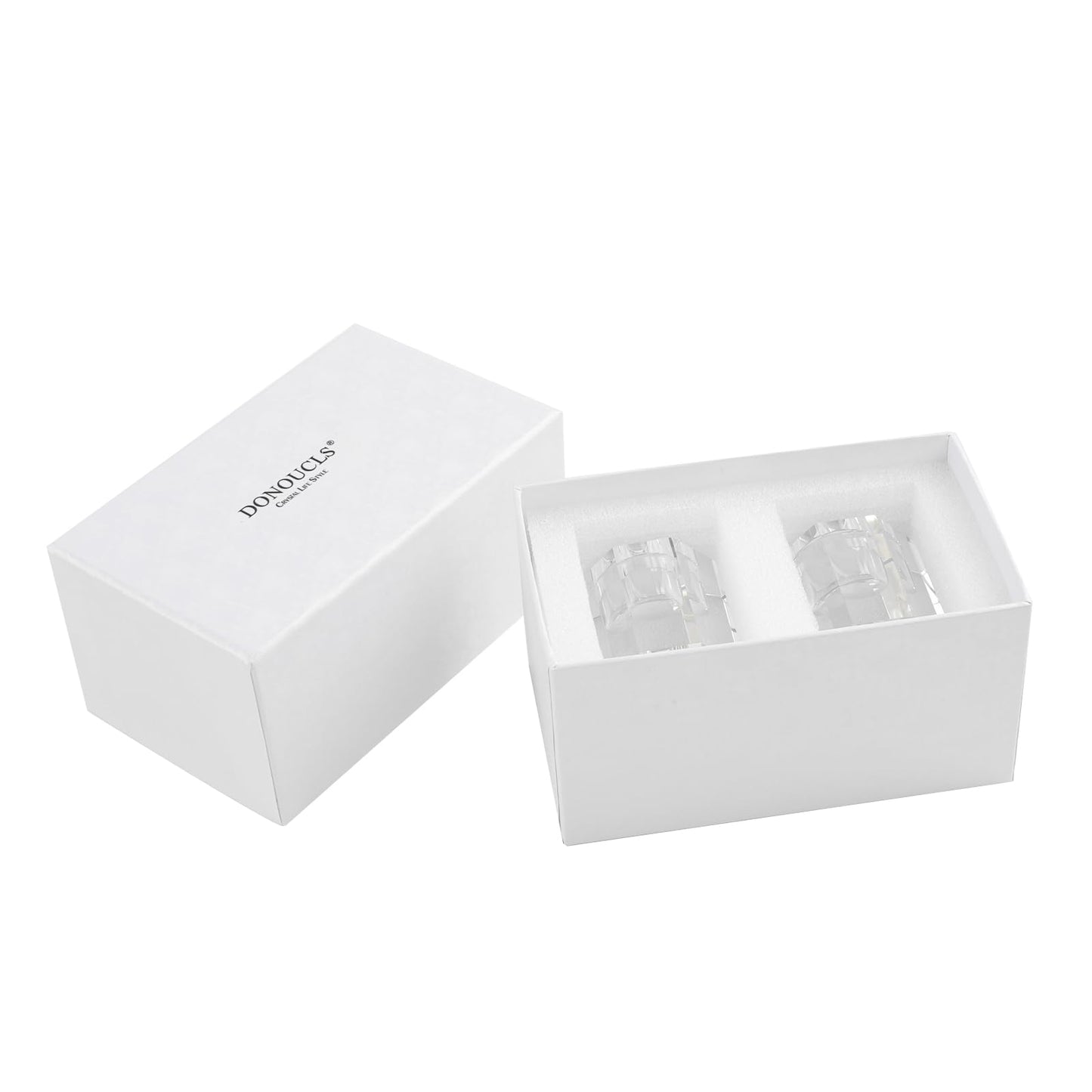 DONOUCLS Crystal Candle Holders Pack of 2, Clear Crystal Tapered Candlesticks Holders, Tabletop Centerpiece Home Decor(2.4in Tall)