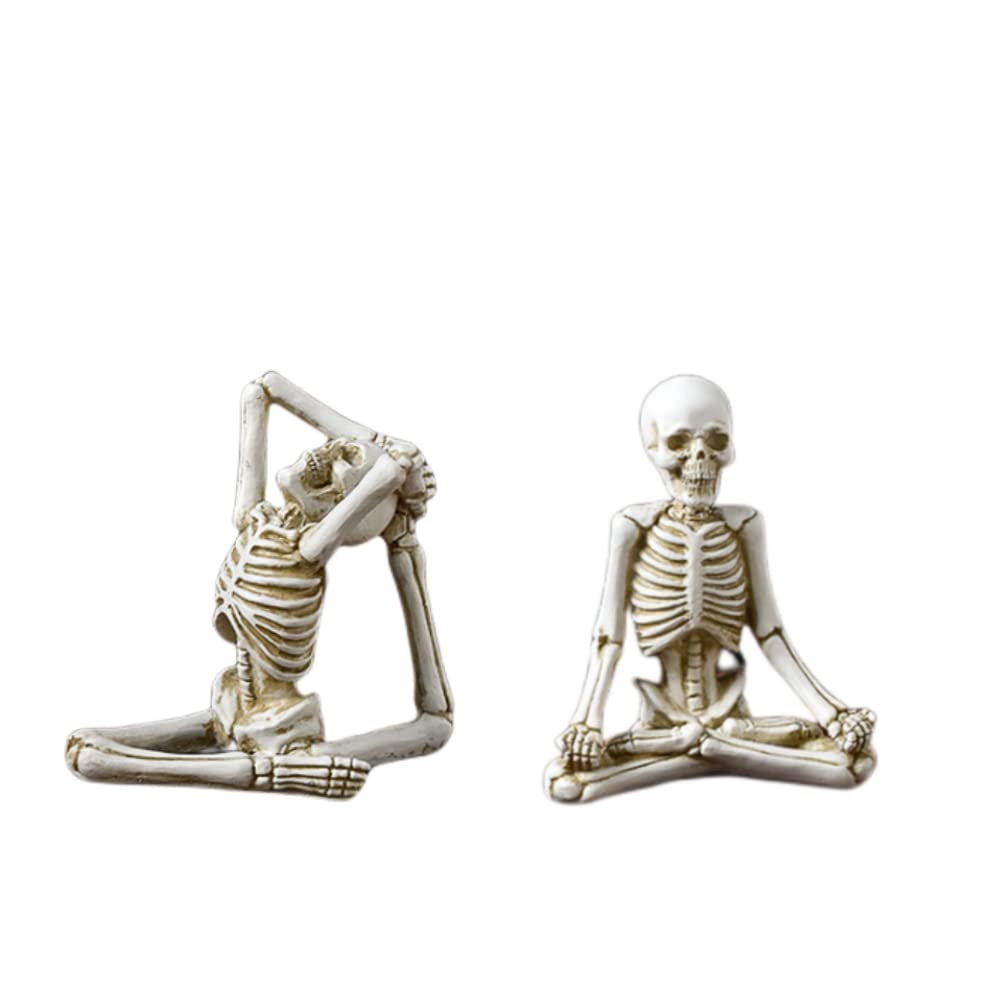 XIZHI Meditating Skeleton Figurines and Yoga Skeleton Figurines Mini 2 Set Resin Craft Ornament for Halloween Party Decorations Table Gothic Home Decorative