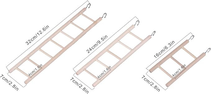 JOPE 3 Sizes Wooden Bird Ladder for Cage, Bird Parrot Step Ladders Toys, Cage Hanging Pet Cage Ladders Climbing Ladder for Parakeets, Parrots, Cockatoo, Lovebirds