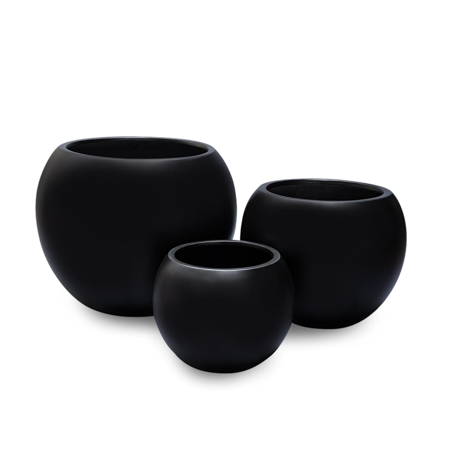 DEPLA LANE Marlo Fiberstone Round Planter (8.5" Pot Opening x 12.6" D x 9.8" H) Smooth Finishes, Lightweight, Durable, UV Resistant, Modern Minimalist Home Decor, Indoor Outdoor Plant Pot (S, Black)