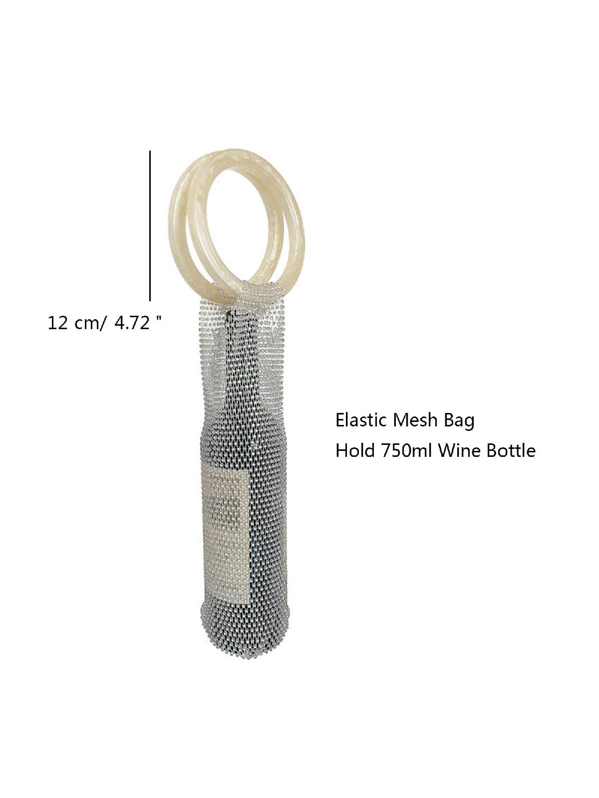 URTERYSER Stylish Resin Handle Wine Pouch Mesh And Embedded Rhinestones Bottle Holder Versatile Insulation Cup Bag For Daily Use Elegant Marble Handle Bag (White)