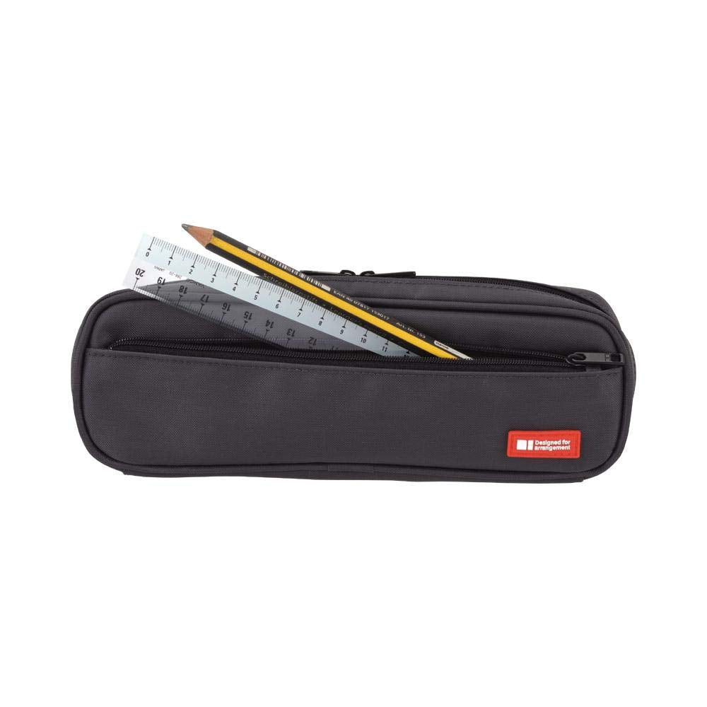 LIHIT LAB Large Capacity Zipper Long Pencil Case For School Office College, Big Capacity Pencil Bag Holder Adults Teen Boys Girls, Travel Cosmetics Storage, Jet Black (A7552-124)