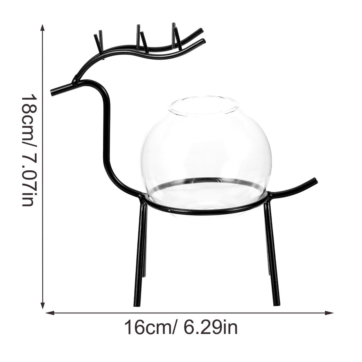Operitacx Glass Hydroponic Vase with Metal Stand, Small Glass Plants Container for Desktop Terrarium Planter, Black Animal Decorative Flower Vase for Home and Office Décor