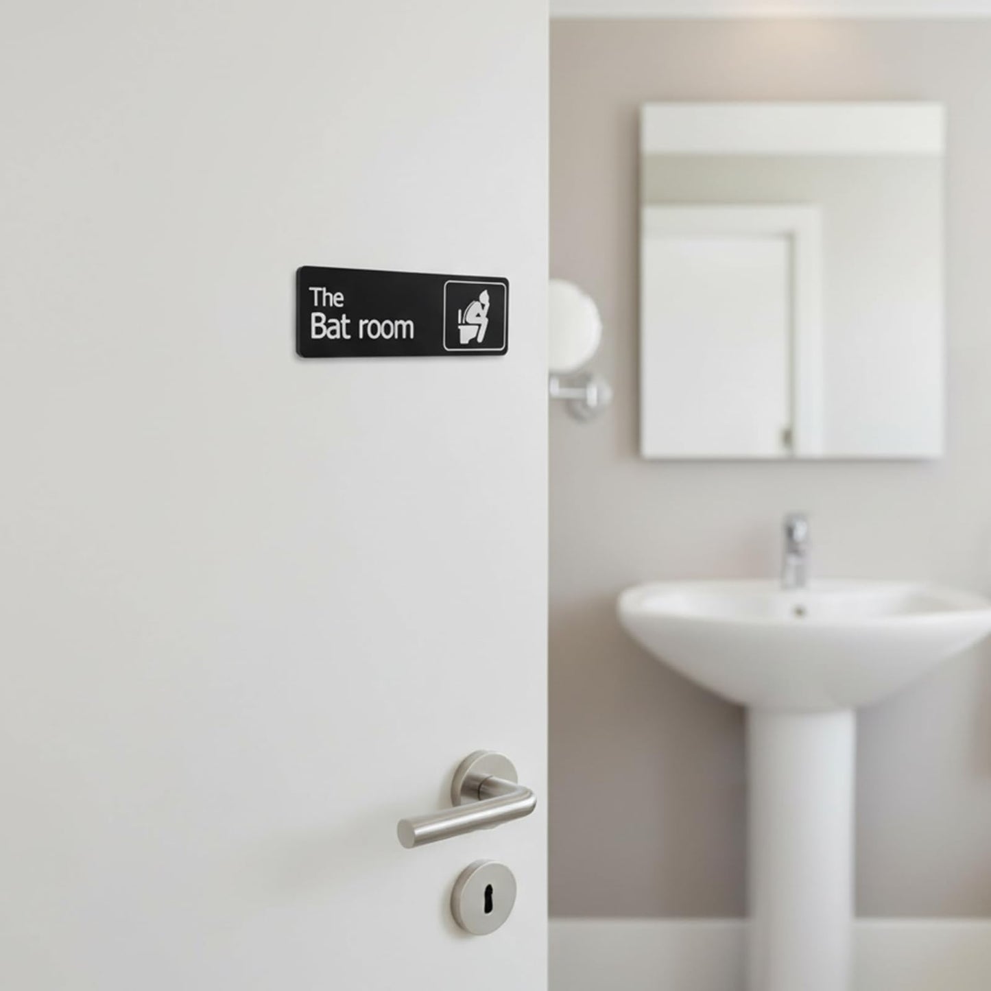 Falnvita Funny The Bat Room Sign - Heroic Themed Bathroom Decor for Office & Home - Humorous Restroom Door Plaque, Unique Gift for Comic Fans, Sleek Black Wall Art