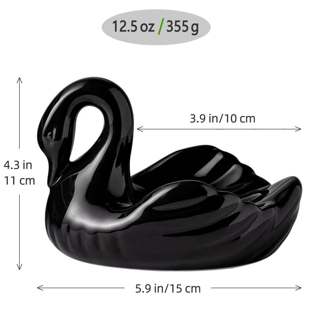 Draining Soap Dish, Elegant Swan Shape, Fluted Design, Cute Ceramic Tray(Black)