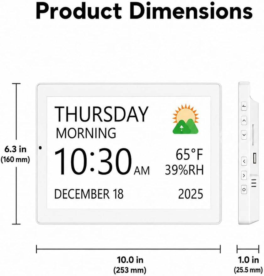 Mesqool 10.1" Large Digital Clock for Seniors with Date & Day, Easy-to-Read Calendar, Daily Reminders, Auto Dimming Display, Remote Control, Indoor Temperature & Humidity, Wall Mountable