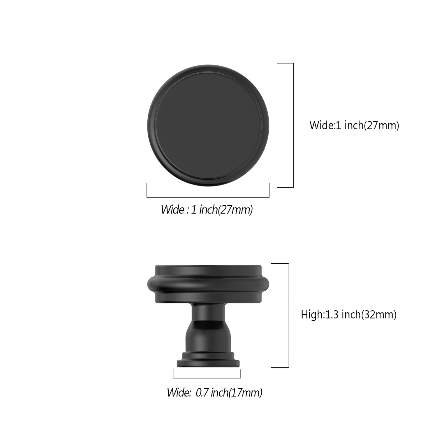 Amerdeco 10 Pack Matte Black Cabinet Knobs 1.3 Inch(32mm) Single Hole Zinc Solid Kitchen Cabinet Handles Round Cabinet Drawer Pulls