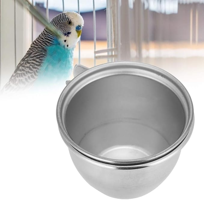 Stainless Steel Parrot Food Water COOP Cup Bird Feeding Dish Feeder CLAMP Holder for Birds (7.5CM)
