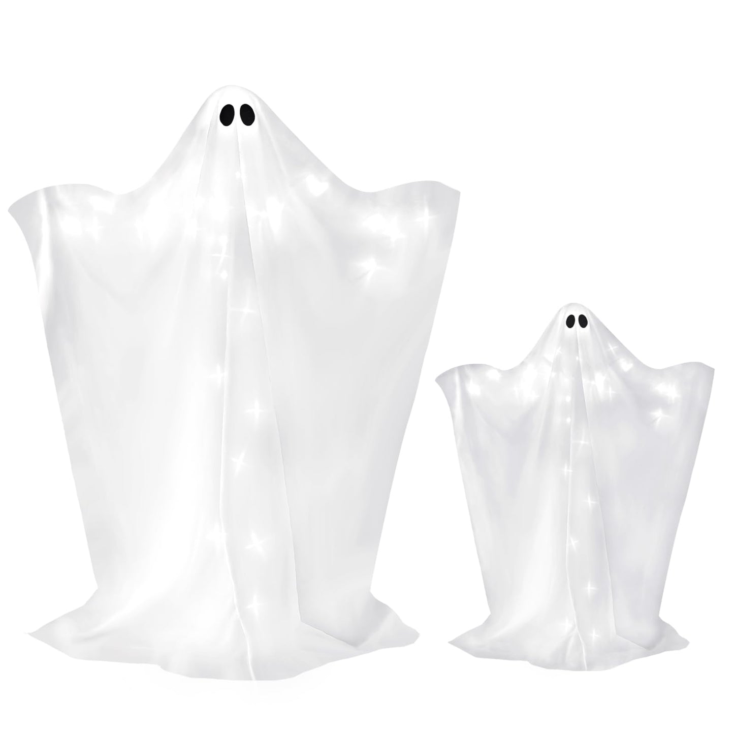 2 Pack Halloween Ghosts Outdoor Large 60'' & 36'' White Outdoor Ghost Decorations with String Lights Scary Ghosts Halloween Decorations Light Up Ghost Kit for Garden Porch Yard Party (White)