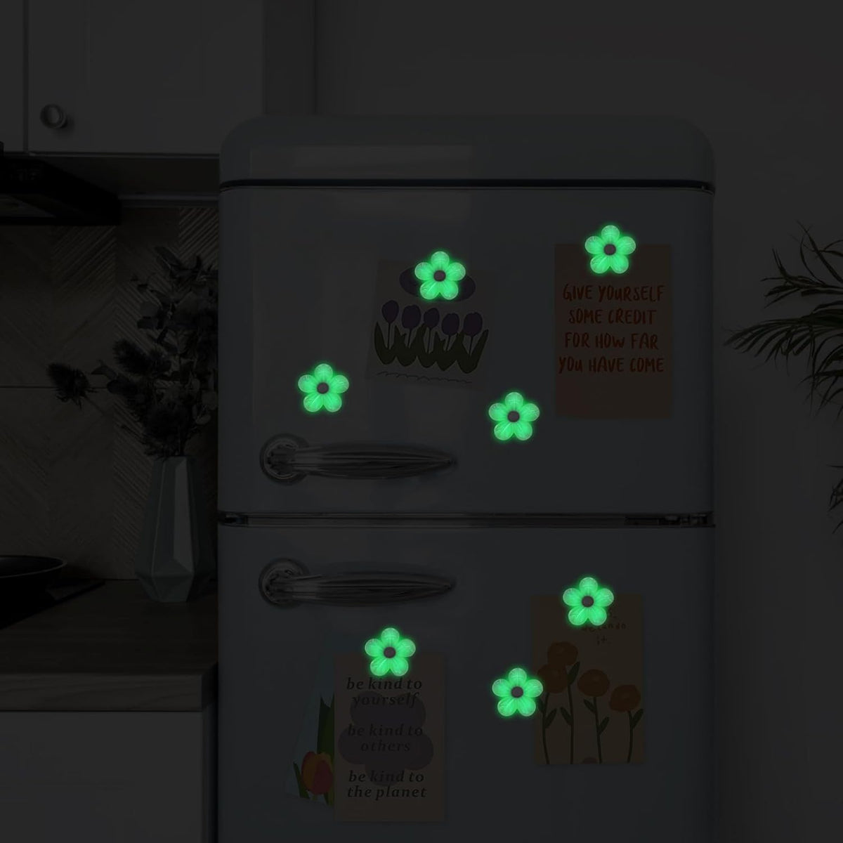 Qualsen Fridge Magnets Refrigerator, 12 Pcs Cute Decorative Flower Magnets for Refrigerator, Whiteboard, Locker, Kitchen, Classroom(Glow)