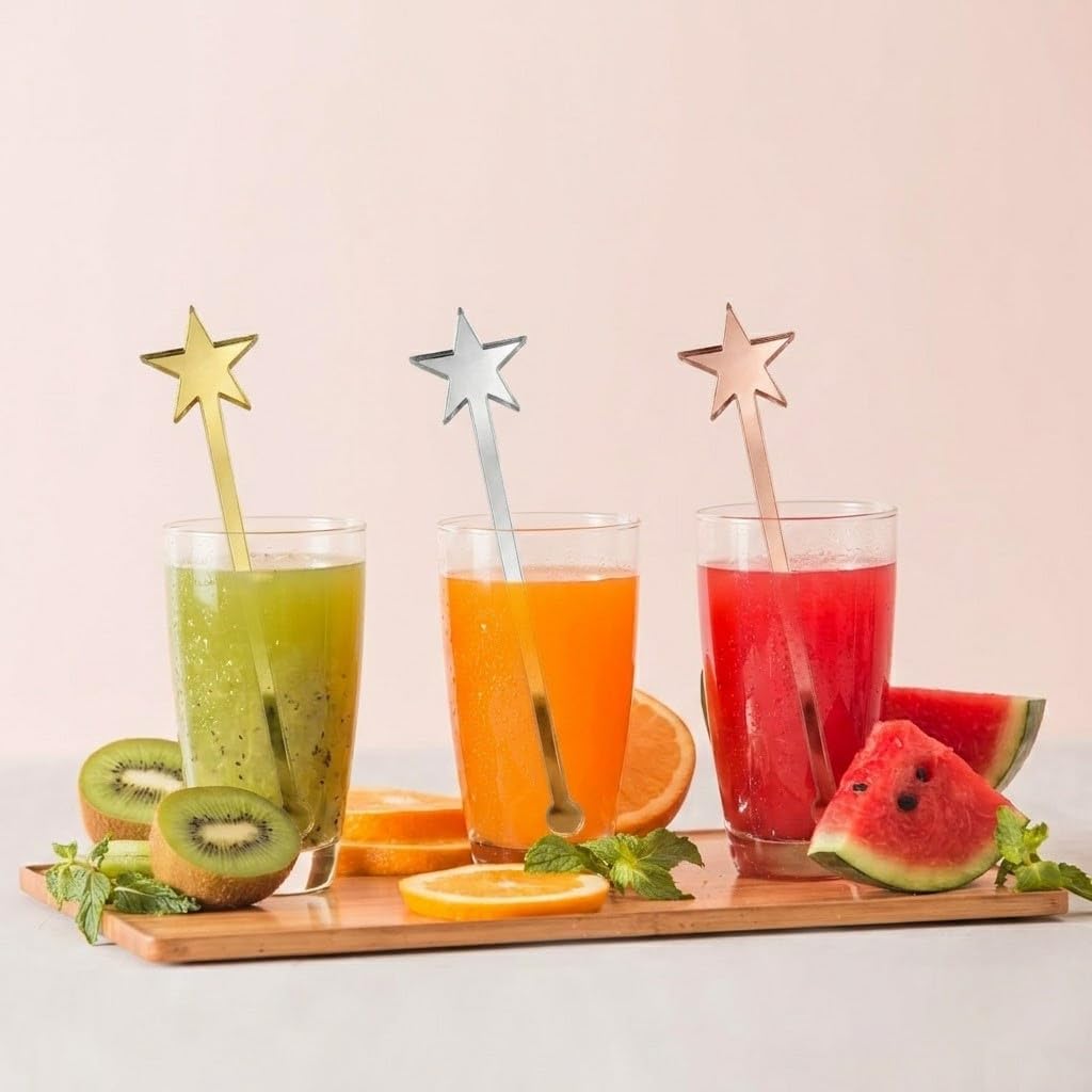 20PCS Star Drink Stirrers, Acrylic Cocktail Stirrers, Drink Stirrers, Laser Cut Wedding Decor Drink Stirrers Swizzle Sticks (Gold Mirror)