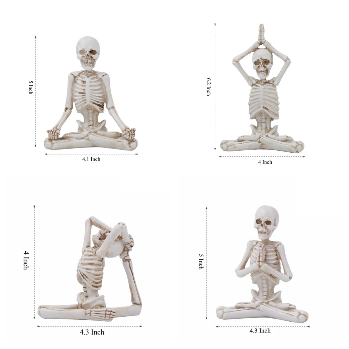 STKMELON Set of 4 Halloween Decorations Yoga Skeleton-Figurines -Skeleton Halloween Decor Indoor Resin Skull Decor