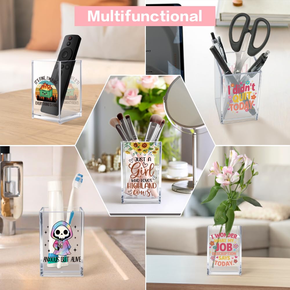 Vgrti Anxious But Alive Just Doing My Silly Little Tasks Acrylic Pen Holder Cup Set 2, Cute Pencil Holder Desk Organizer, Funny Skeleton Desk Decor, Office Sarcastic Gifts for Women Men Adult Coworker