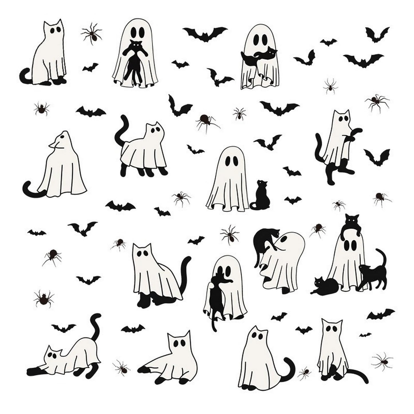 Halloween Ghost Window Clings for Glass 6 Sheets Cute Window Decals Spooky Window Stickers Cat Spider Reusable Windows Cling for Halloween Fall Party Home School Office Glass Supplies Decorations