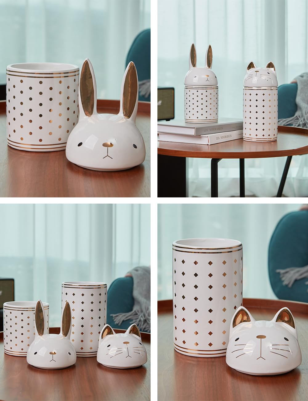 HAUCOZE Rabbit Cookie Jar Decorative Candy Jar with Lid Modern Kitchen Decor Canister Ceramic Gift 8.1 Inch