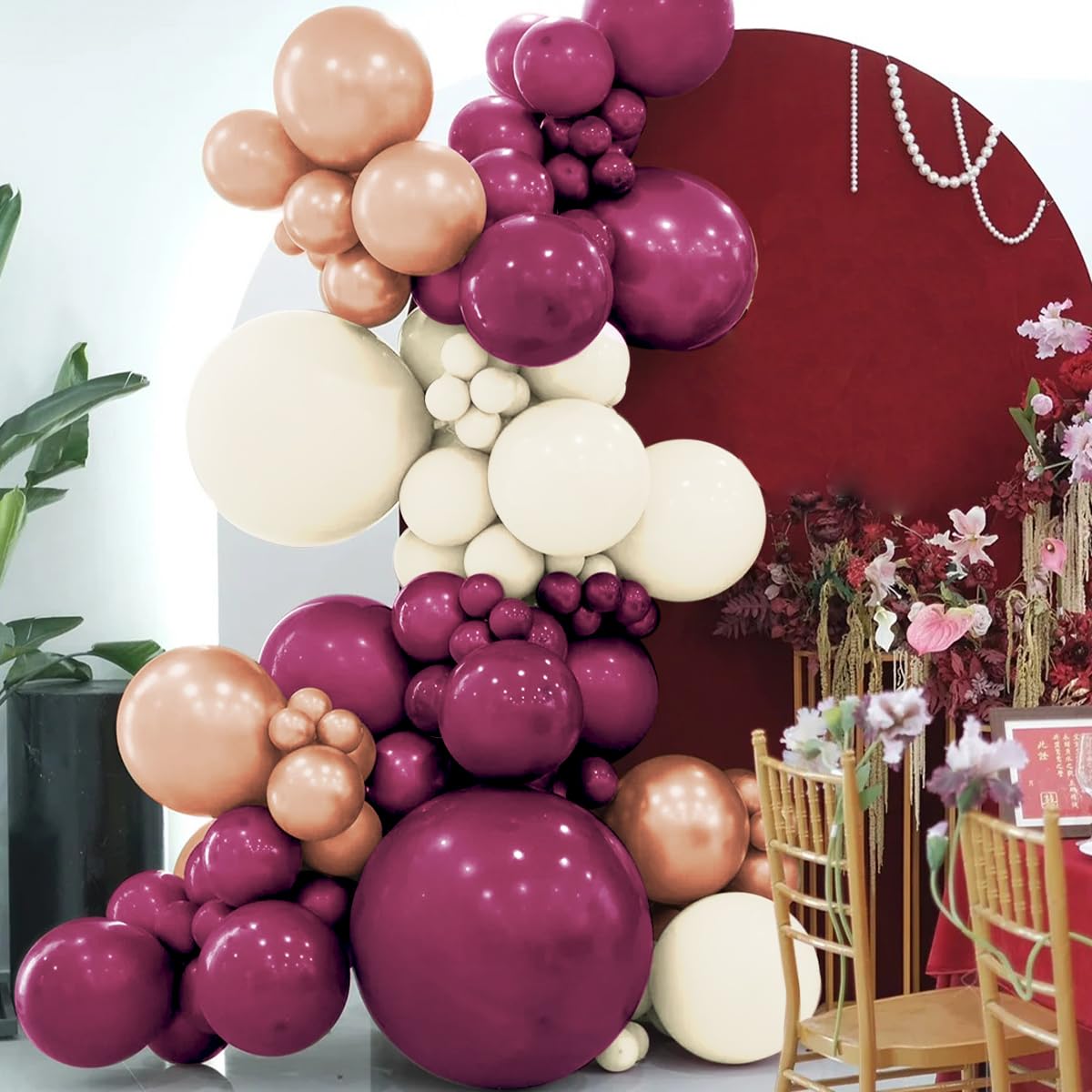 MOXMAY Dark Purple White Gold Balloon Garland Arch Kit, 160Pcs Grape Purple White Sand Metallic Rose Gold Balloons for Halloween Wednesday Baby Shower Birthday Wedding Party Decoration