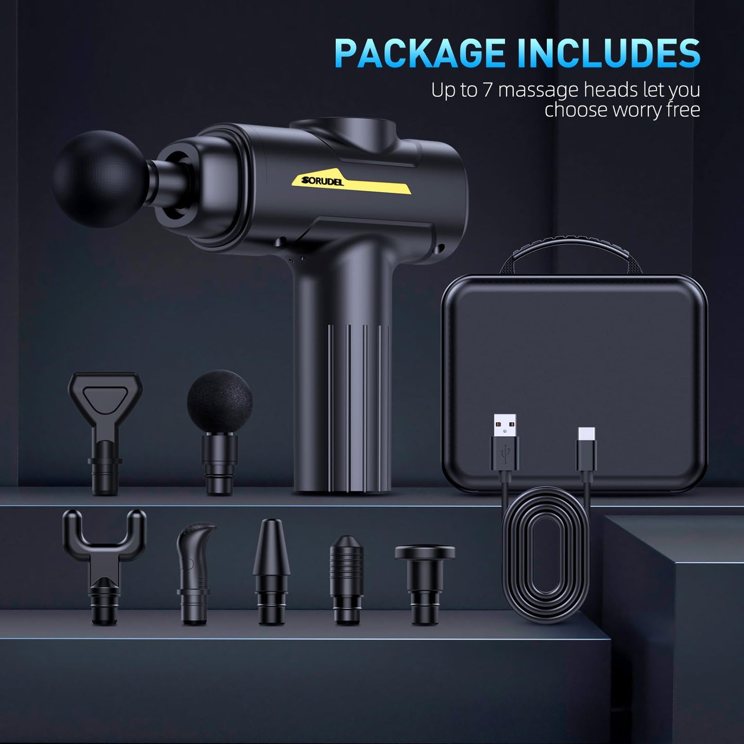 Massage Gun,Massage Gun Deep Tissue for Pain Relief with 7 Massage Heads & 6 Speeds and Carrying Case (Green)
