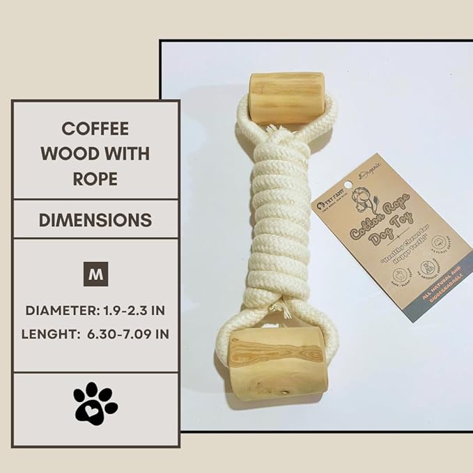 Cotton Rope Dog Toy with Coffee Wood Handles – Natural Chew & Tug Toy for Dogs – Durable, Eco-Friendly & Safe for All Breeds