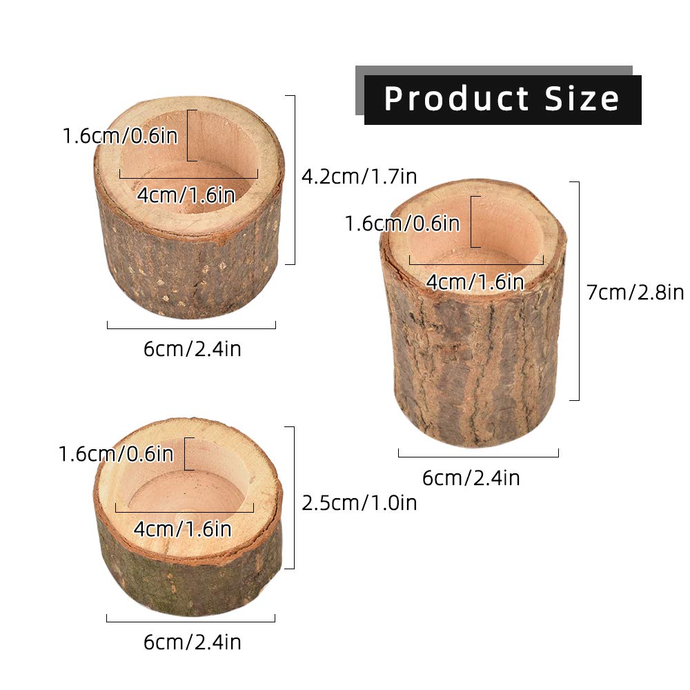 Hagao Tea Light Candle Holders, Personalized Wooden Votive Tealight Holder for Wedding Party Birthday Holiday Set of 6 (1" x2, 1.7" x2, 2.8" x2)