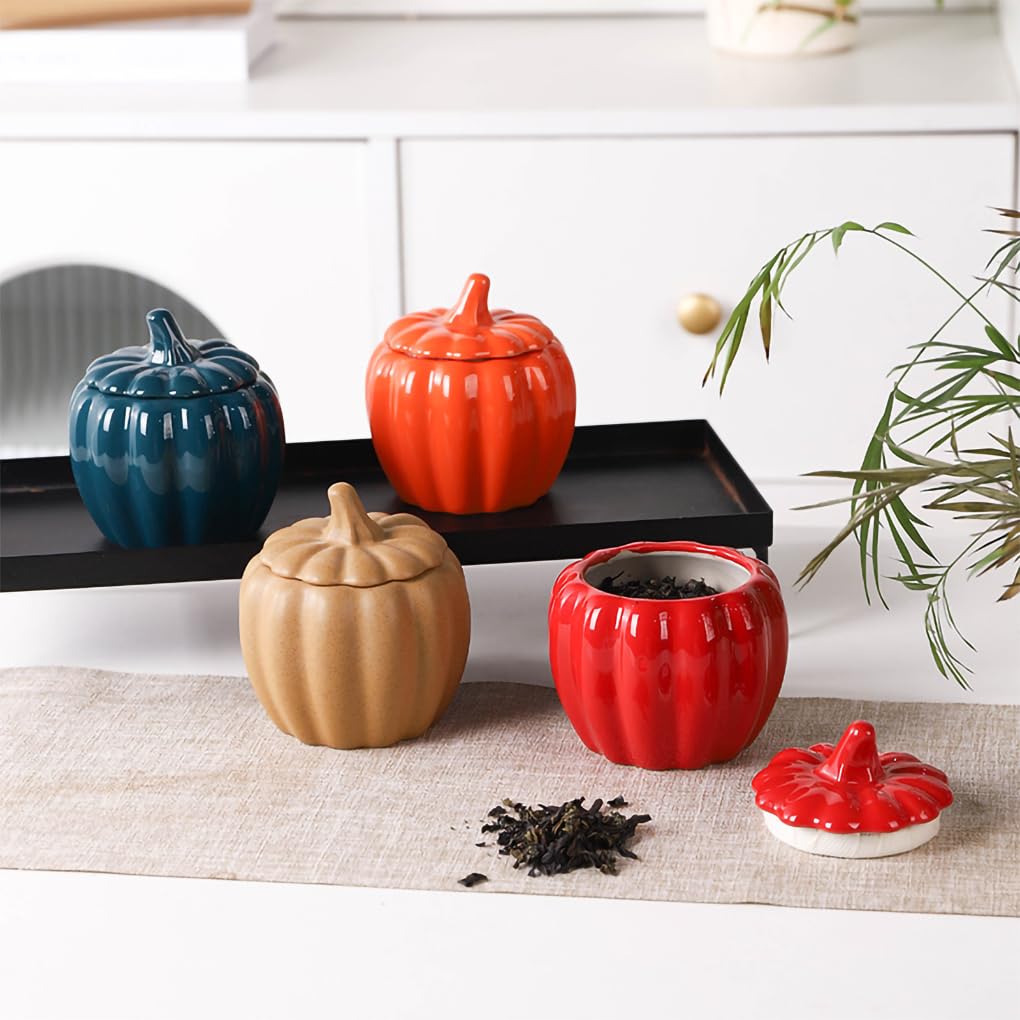 WAIT FLY Pumpkin Airtight Ceramic Tea Canister Food Storage Jar-Orange-7 OZ