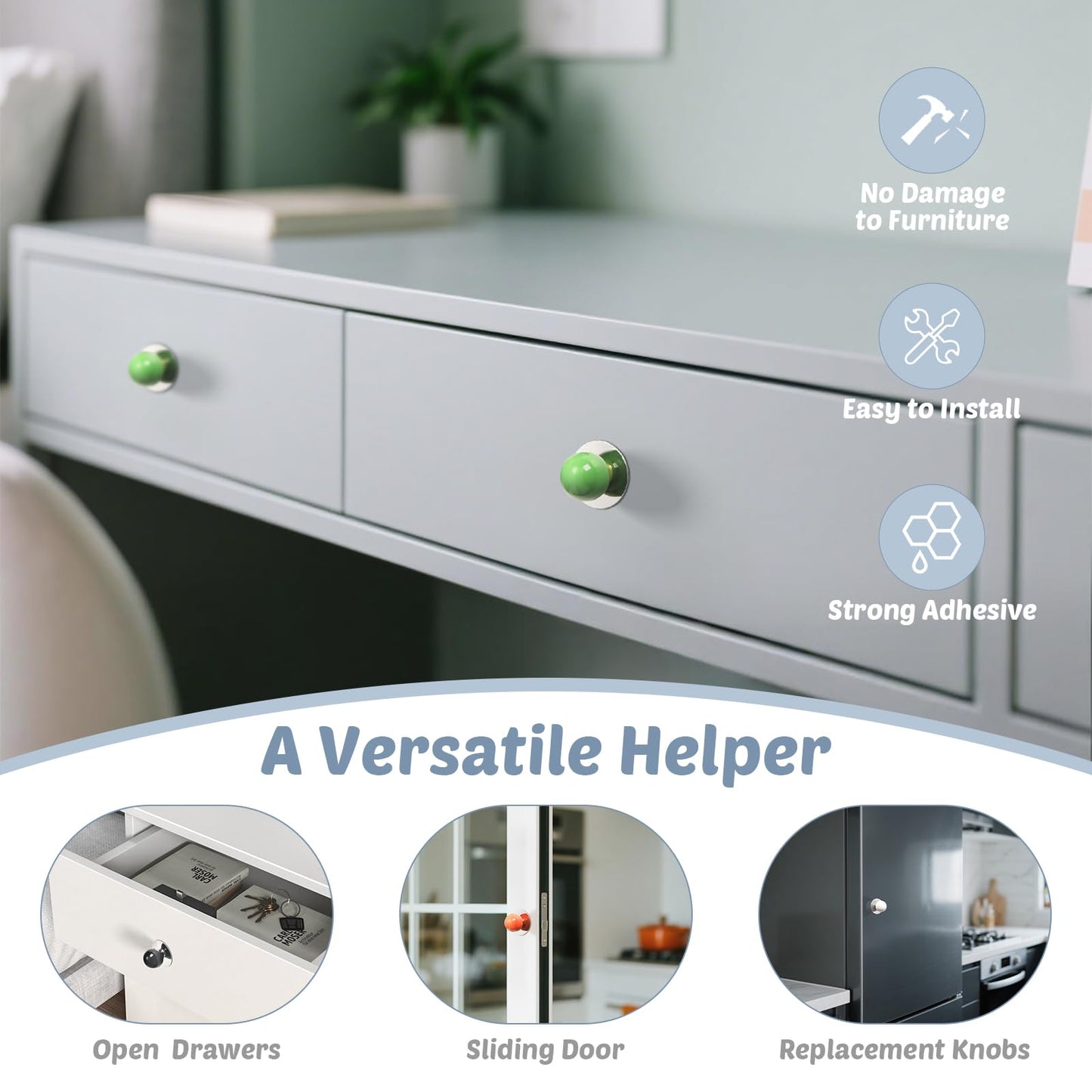 CoreFunc 10 Pack Peel and Stick Cabinet Knobs Orange Adhesive Ceramic Handles Ball Shape Adhesive Pulls Stick on Dresser Drill-Free Knobs for Cupboard Drawer Door Mirror Cabinet Wardrobe Container