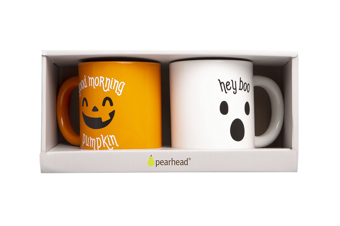 Pearhead Halloween Coffee Mug Set of 2 Fall Pumpkin Ghost Ceramic Cups 16oz Microwave Dishwasher Safe Autumn Gift