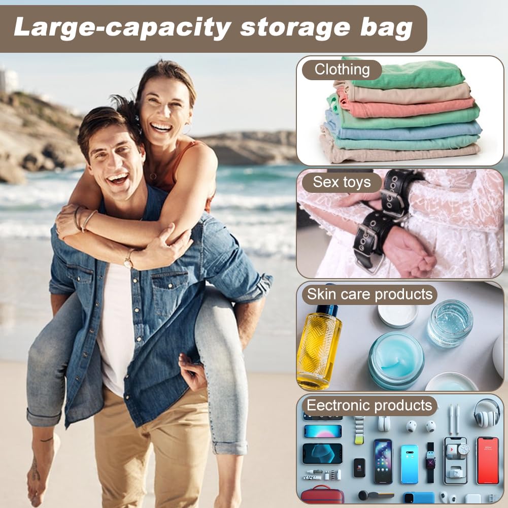 Discreet Lockable Toy Bag Storage Organizer,15 x 10 x 10 Inches Adult Toy Bag Storage Bins Case with Zipper Lid for Women and Men(Gray Stripes)