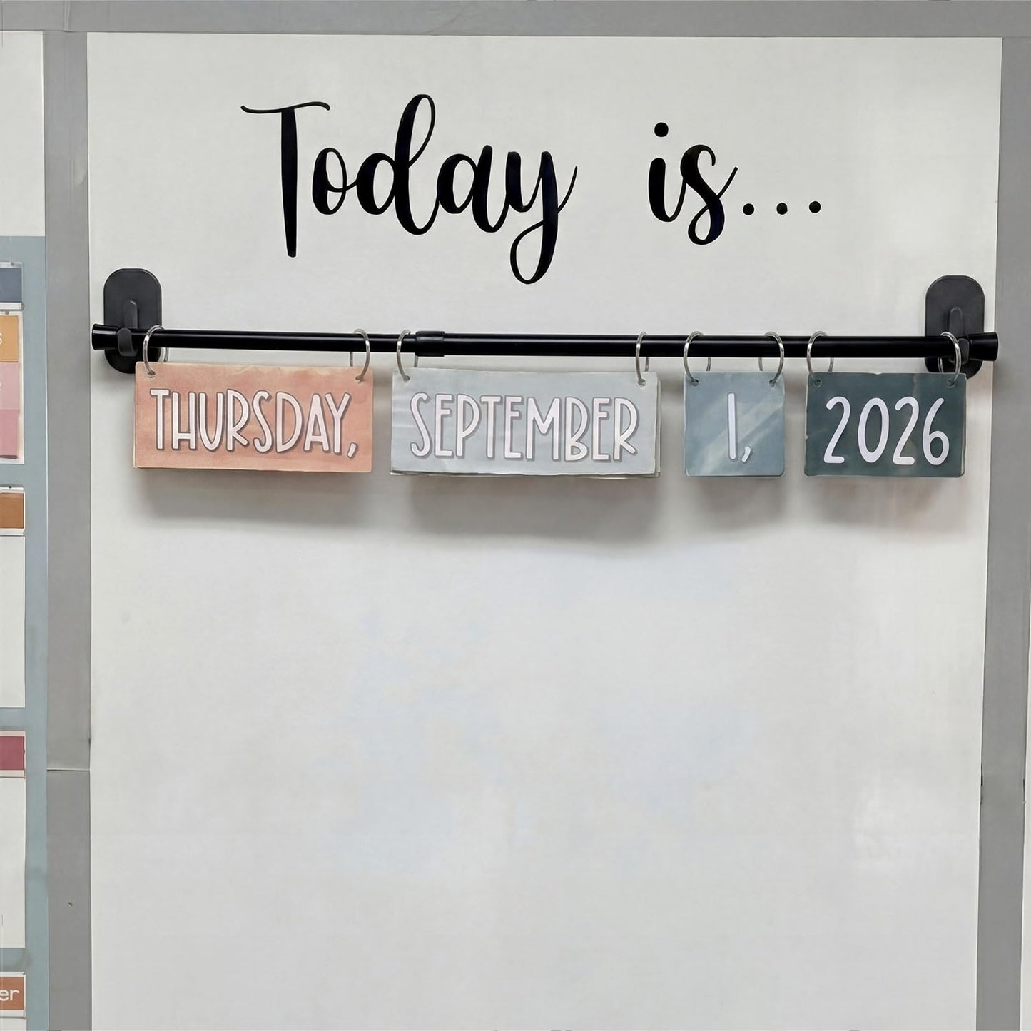 Chumia 16-29 Inches Magnetic Adjustable Calendar Holder Set Anchor Chart Date Cards Holder Flip Calendar Chart Rod for Office Whiteboard Crafts Home Decor Supplies(Square Hook,Black)