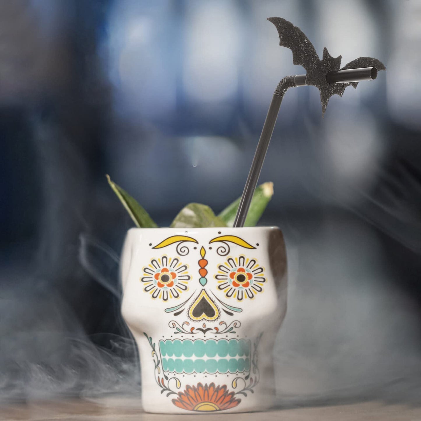 Amosfun 50 Sets Bat Straws Plastic Straws for Drinking Halloween Party Supplies