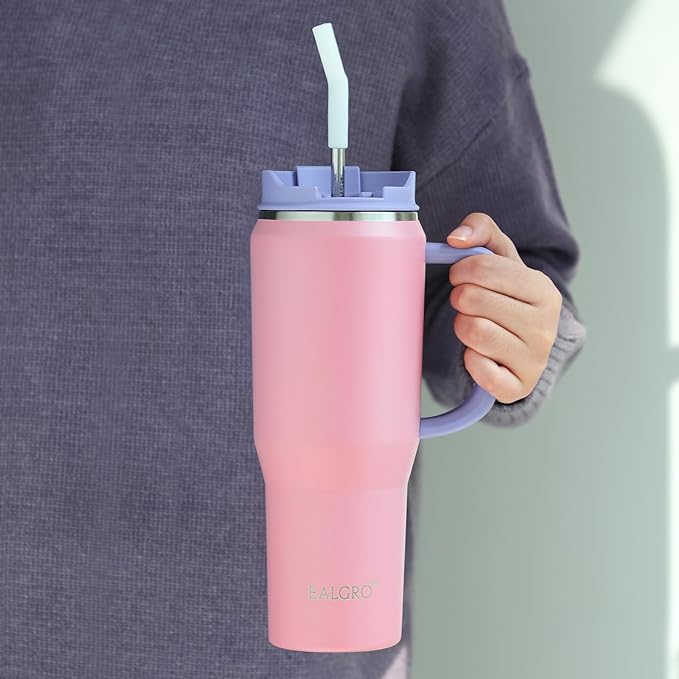 EALGRO 40 oz Tumbler with Handle, Insulated Tumblers with Lid and Straw, Large Metal Sports Water Bottle Jug, Thermal Stainless Steel Travel Coffee Mug Cup, Lavender