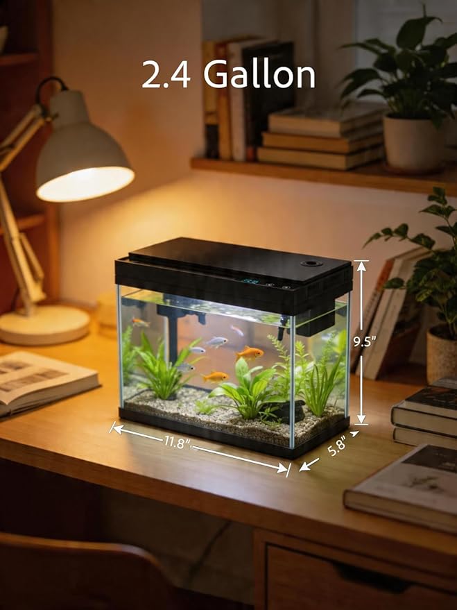 BARKBUDDY Fish Tank 2.4 Gallon Aquarium Kit, Self Cleaning Fish Tank, 7-Color Light 3-in-1 Quiet Pump Betta Fish Tank, Gold Fish Aquarium Starter Kit with Filter for Home, Office Corner