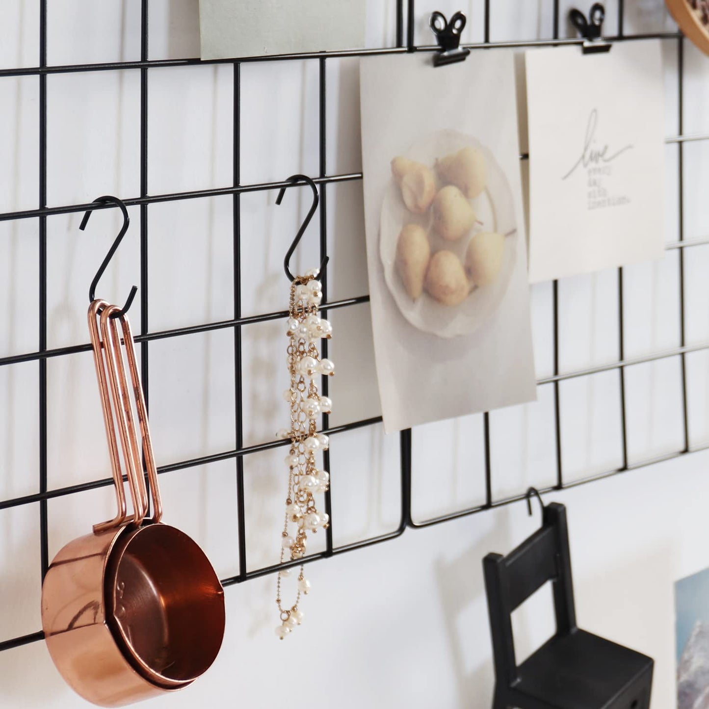 FRIADE Wall Grid Panel for Photo Display,Wall Storage Organizer,5 Metal Clips & 3 S Hooks & 4 Nails & 4 Plastic Hanging Buckles and 4 Screws Offered,Size 17.5" x 11.8",Set of 2 (Black)