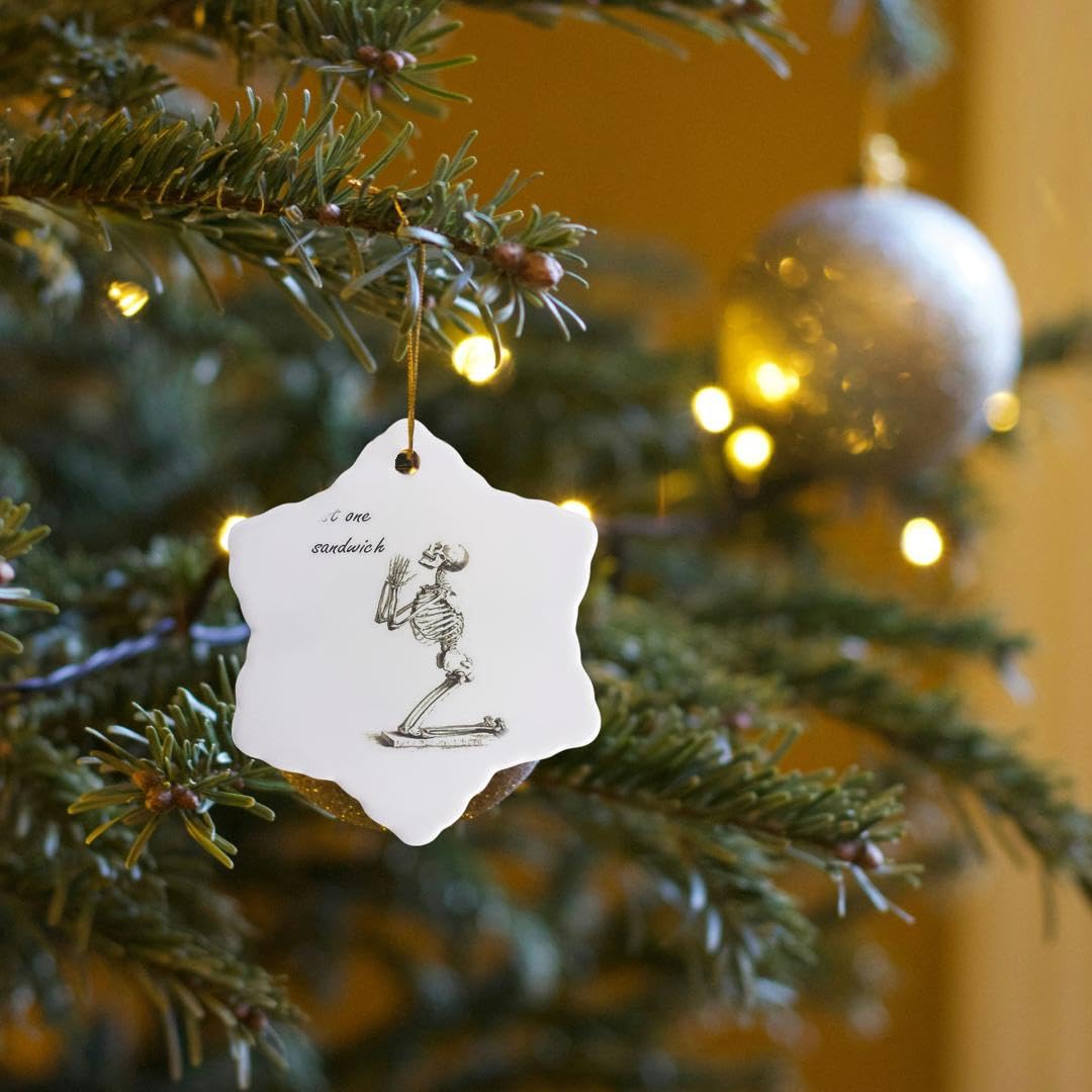 3dRose Just One Sandwich - Skeleton, Birthday, Dieter, Diet, Weight Loss, Humour, Humor 3 inch Snowflake Porcelain Ornament