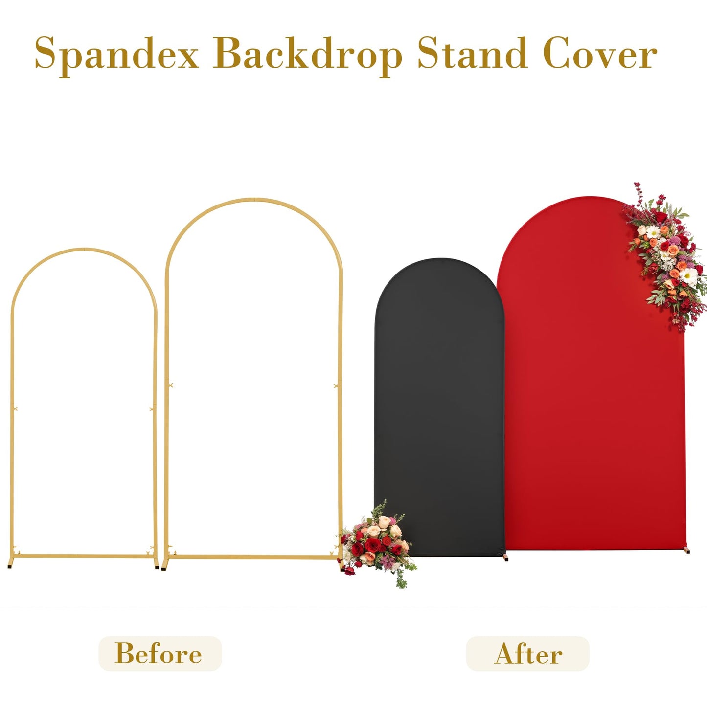 Black Red Arch Cover 2 Set-7.2 and 6ft Arch Backdrop Cover Spandex Wedding Arch Stand Covers for Birthday Party Baby Shower Retirement Graduation Banquet Halloween Photo Background Decorations