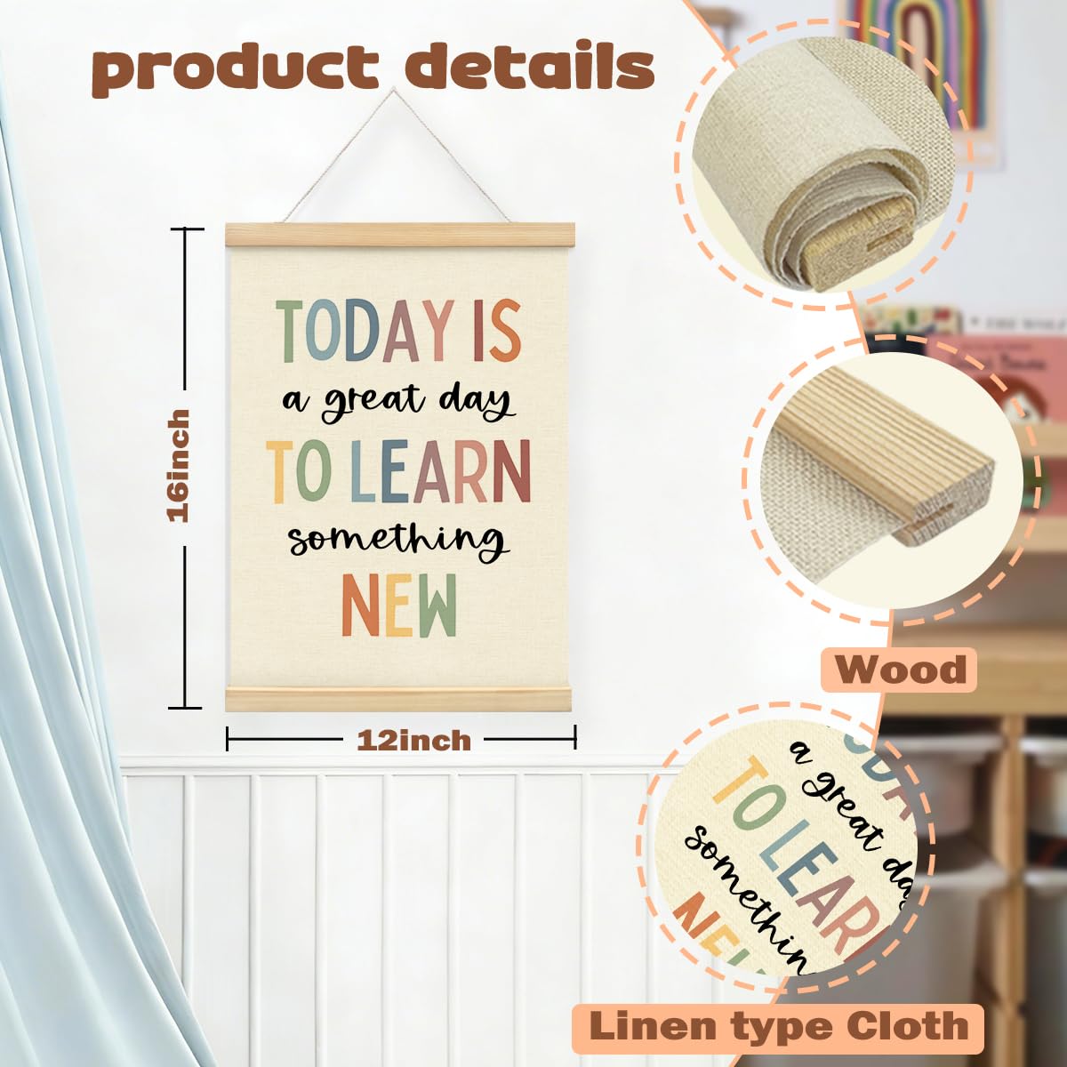 STHTTSW Boho Classroom Decor Motivational Wall Art, Today Is a Great Day to Learn Something New Poster, Positive Affirmations Wall Decor for Kids Room, Playroom & Homeschool Essentials, 12x16