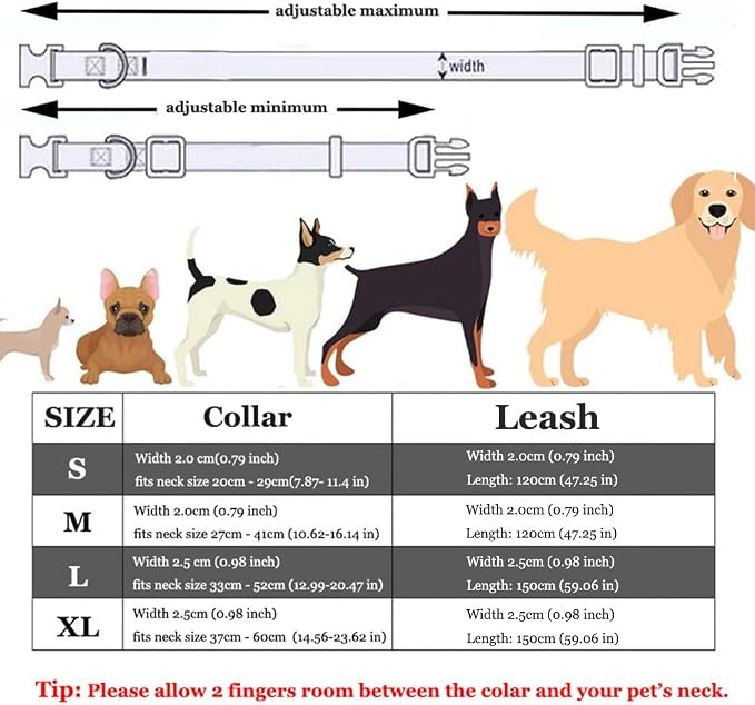 Velvet Dog Collar and Leash Set with Quick Release Metal Buckle | Bright & Stylish Leash and Collar Set, Soft Heavy Duty Pet Collars Adjustable for Samll Medium Large Dogs or Cats