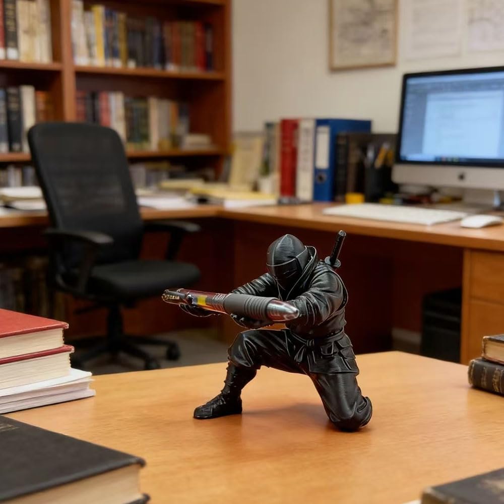 2SupMask Ninja Pen Holder for Desk, Black Ninja Decor Pen Stand Pencil Holder Desk Accessories for Office Home Classroom