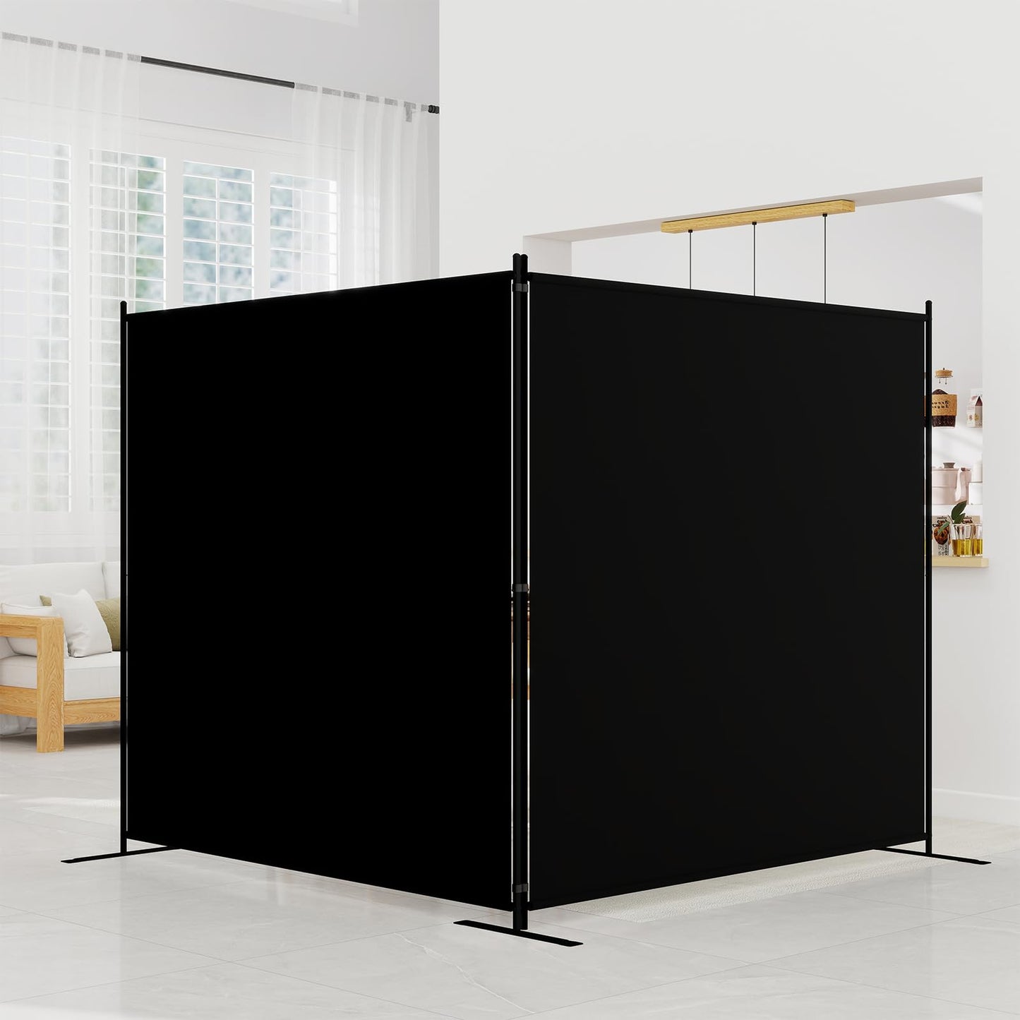 T&Jero 2-Panel Folding Room Divider, 6ft Tall Portable Privacy Screen Wall for Home and Office, Modern Freestanding Partition Separator for Bedroom, Studio, 142" Wide x 71" High, Black