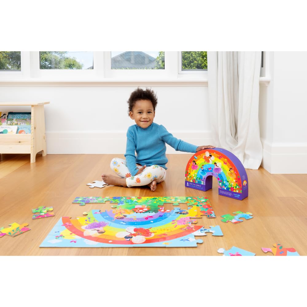 Crocodile Creek 36-Piece Jigsaw Floor Puzzle - Fun Floor Puzzles for Kids Ages 3-5 - Heavy-Duty Shaped Box for Storage - Over The Rainbow - 24" W x 18" H Finished