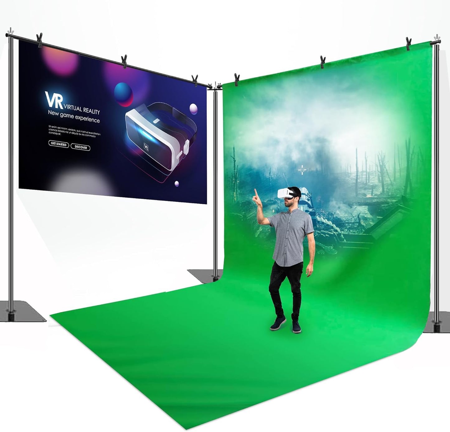 20x7.5ft Adjustable Backdrop Stand Support System Kit, Professional Photo Video Studio Background Stand with Adjustable Width & Height, for Studio, Wedding, Party, Outdoor Shooting