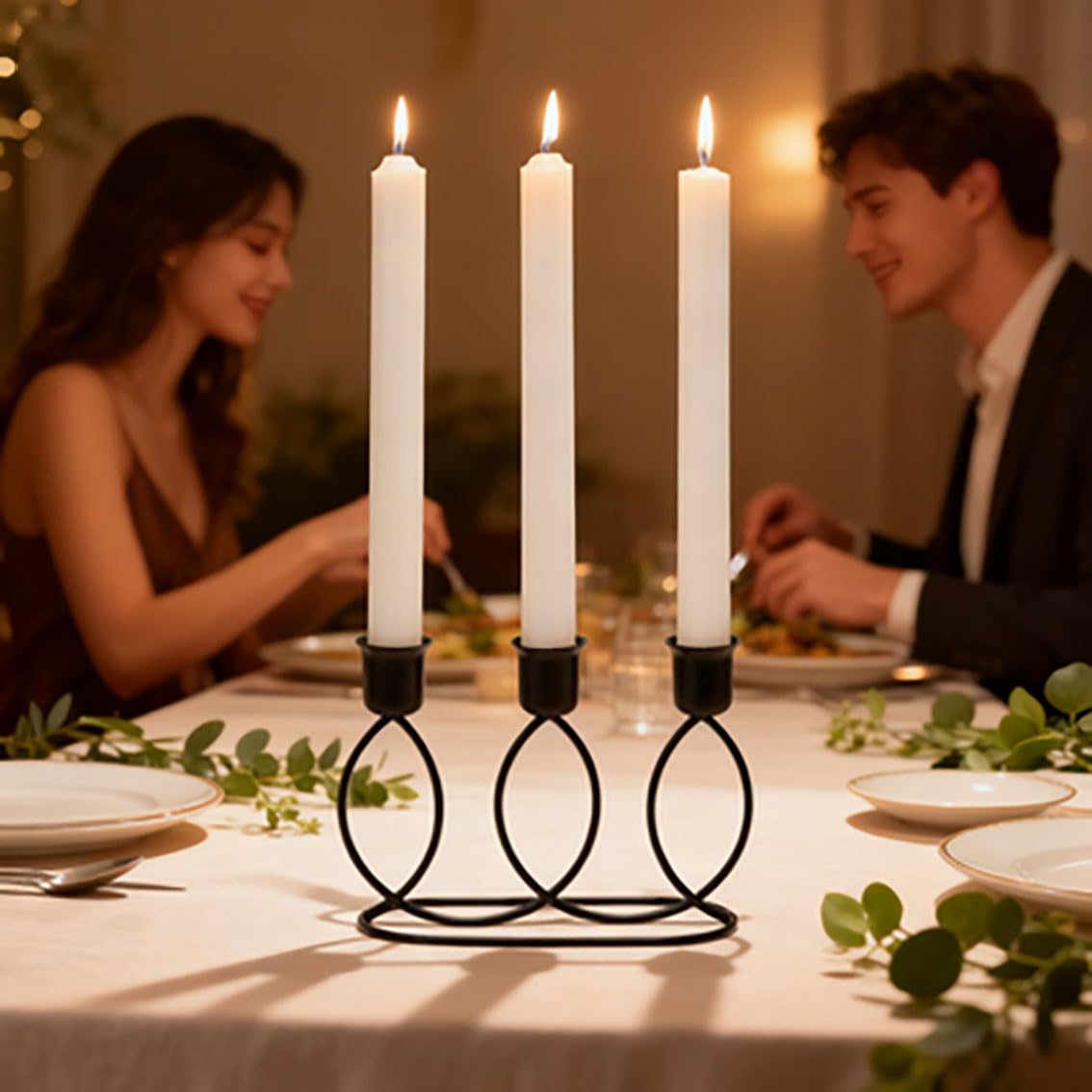 Black Candelabra Metal Candle Holders - 3 Arm Candlestick Holder for Theme Party Table Centerpiece Decoration Dining Room Birthday Holiday Christmas Thanksgiving Wedding