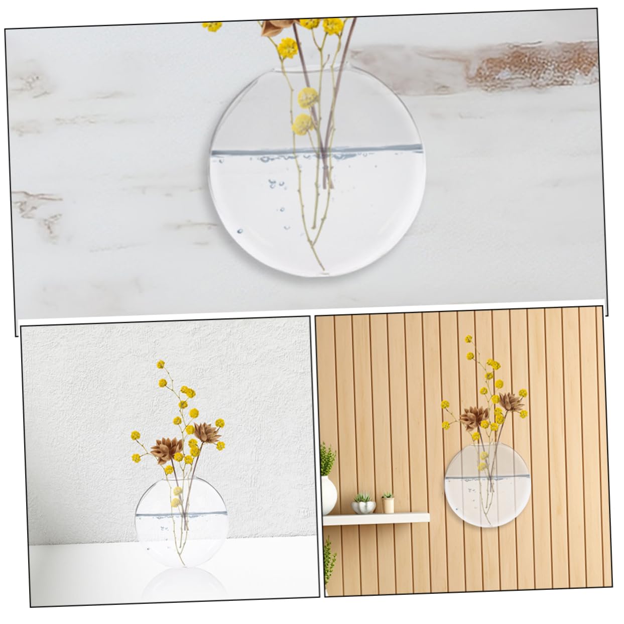 Mobestech 2pcs Glass Flower Vase Wall Mount Hydroponic Wall Plant Terrarium Decorative Hanging for Indoor Plants