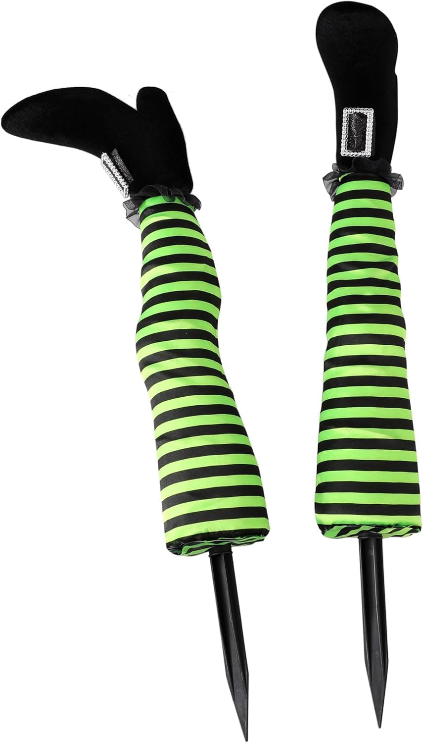infleesh Halloween Witches Legs Decor Leg Yard Stakes Stake Wreaths Feet Door Crashing Garden Party Porch Wicked Hanging House Foot Outdoor Decorations (Green)