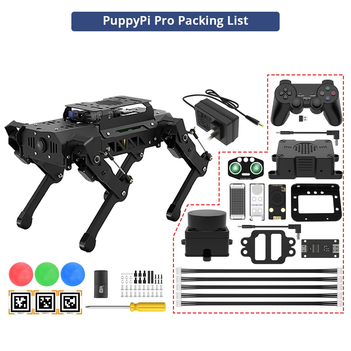ROS2 Robot Dog for RaspberryPi ChatGPT Large AI Models Embodied Intelligence Programmable Robotic Dog Lidar SLAM Mapping AI Vision Voice Scene Understanding Quadruped Bionic Robot Kit, with RPi 5 8GB