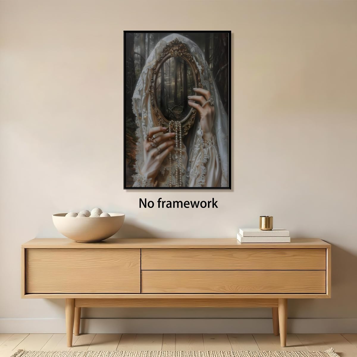 Mirror Witch Gothic Posters Victorian Goth Wall Art Witchy Dark Academia Room Home Decor Macabre Canvas Print Surreal Collage Forestcore Pictures Painting for Bedroom 16x24inch Unframed
