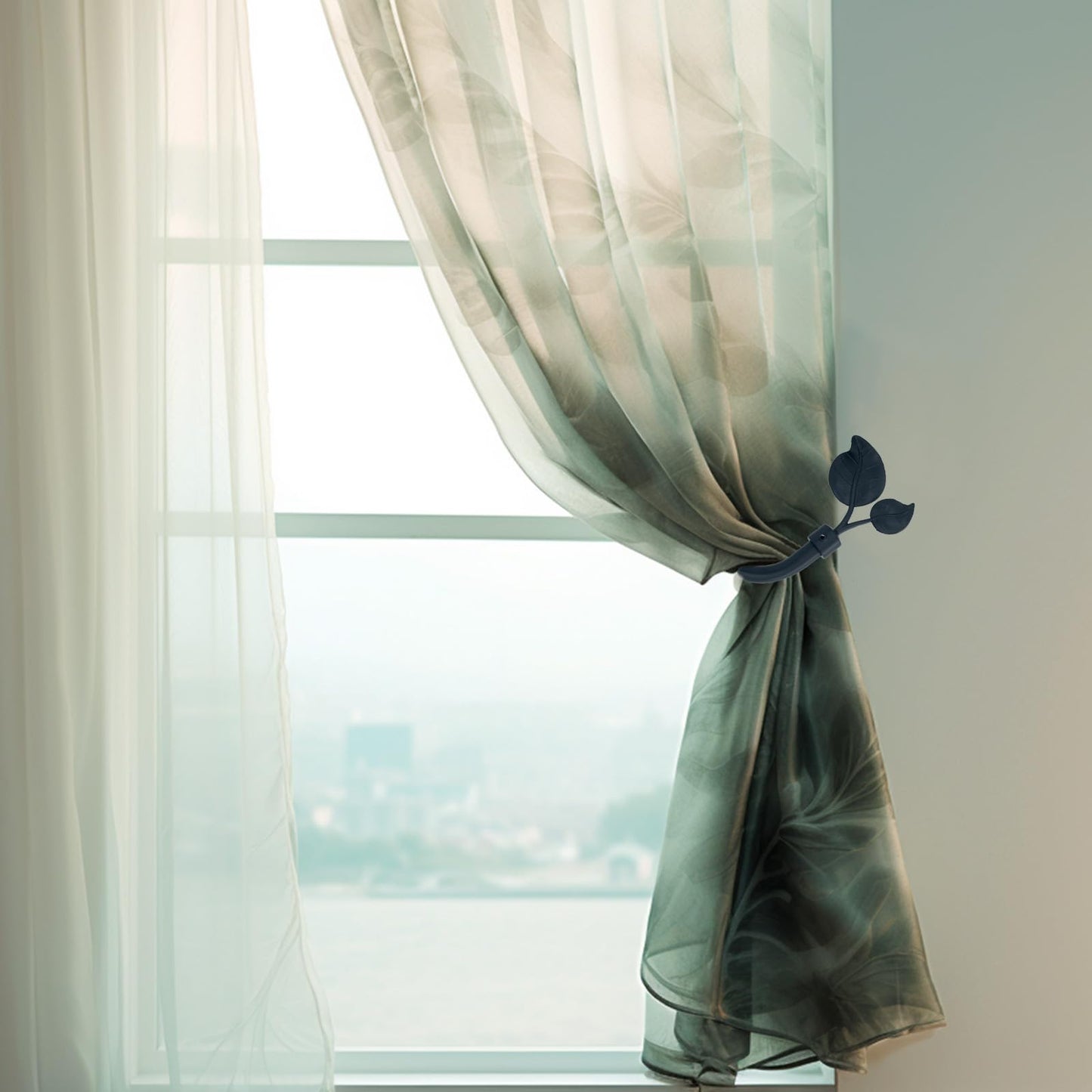 Black Leaf Curtain Holdbacks (2 Pack), Heavy Duty Metal Hooks for Curtains, Tie Backs for Drapes, Wall Mounted