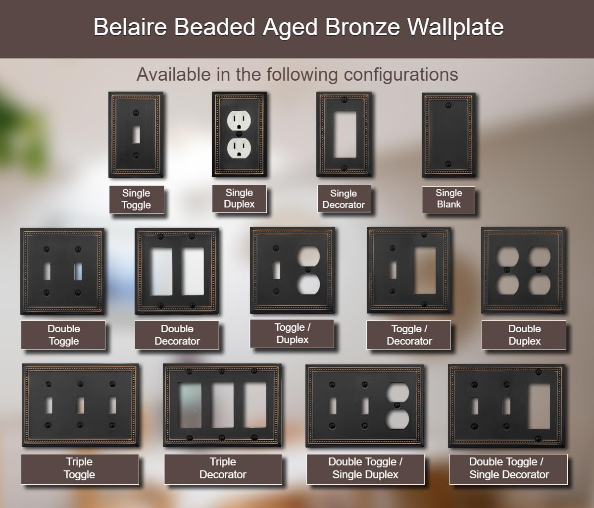 OKAWYC Single Decorator Light Switch Cover Belaire Beaded Metal Wall Plate, 4-Pack Aged Bronze 1 Gang Single Rocker Oil Rubbed Bronze Receptacle Dimmer Switch GFCI Outlet Decorative Wallplate, Durable