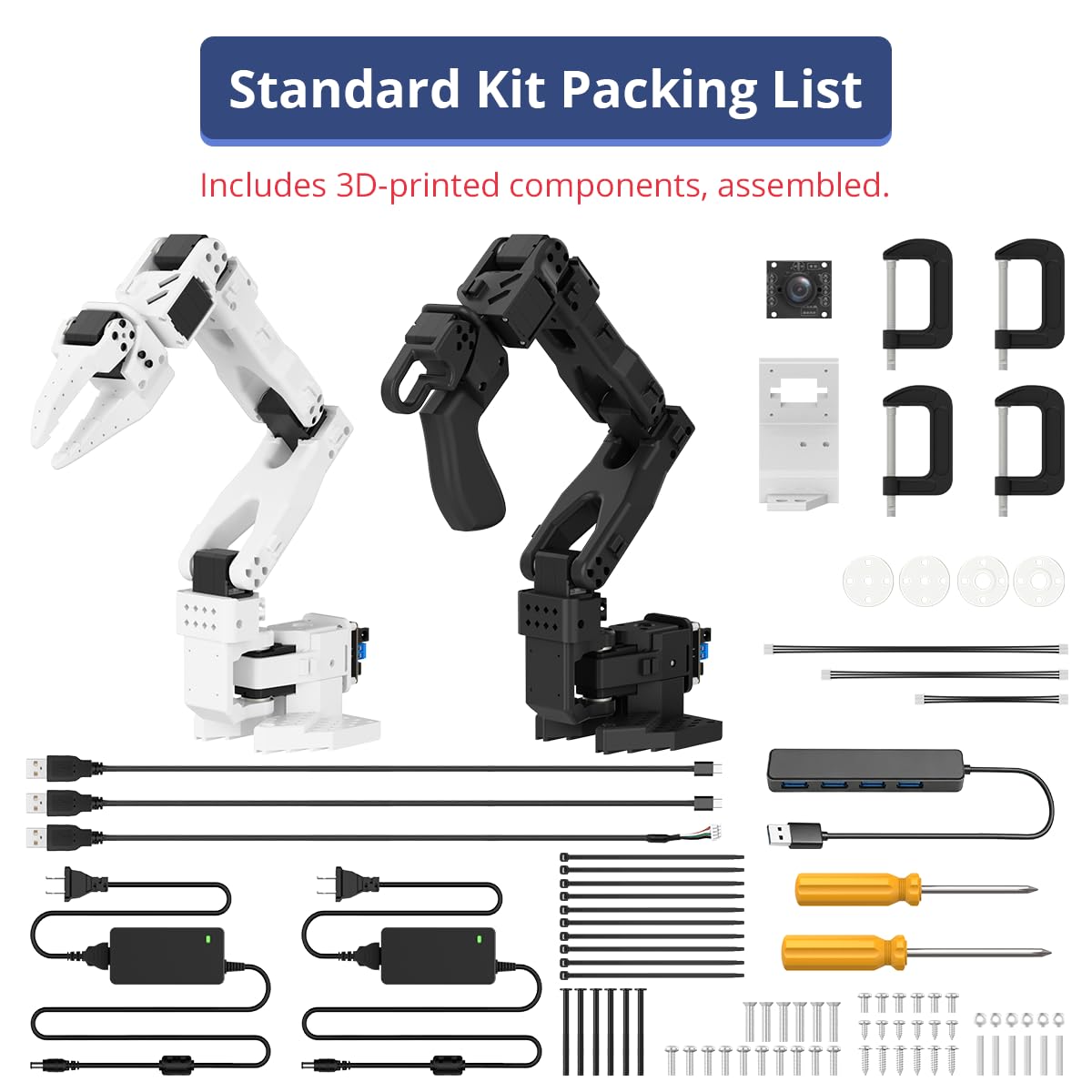 AI Robotic Arm Kit Hiwonder SO-ARM101 Embodied Imitation Learning Open Source 6-Axis Robot Arm 12 High-Torque Bus Servo Motors AI Vision Recognition (Standard Kit, Included 3D Printed Part, Assembled)
