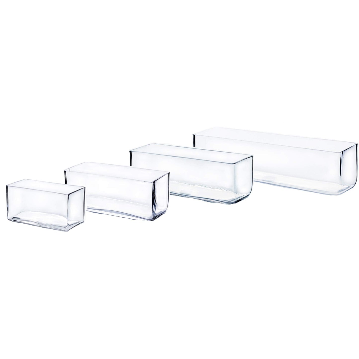 WGV Rectangle Block Glass Vase, Width 4", Length 16", Height 4", Clear Long Floral Container, Candle Holder for Home Office Wedding Decor, 1 Piece