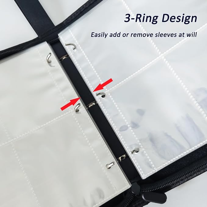 Premium Card Binder 4 Pocket, 3-Ring Zipper 400 Pockets Card Holder Book with 50 Removable Sleeves,Card Collection Storage Album for Trading Cards, MTG, TCG, Yugioh Cards